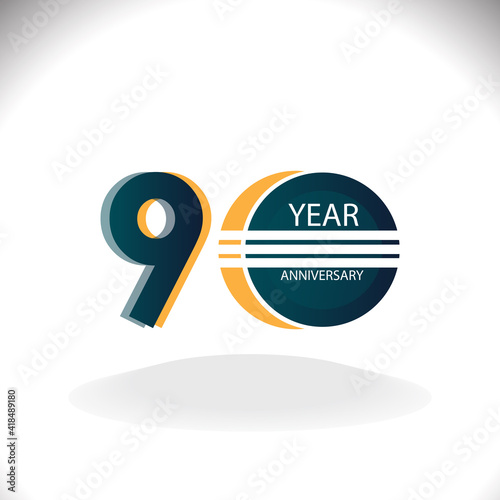 90 Years Anniversary Celebration Blue Color Vector Template Design Illustration