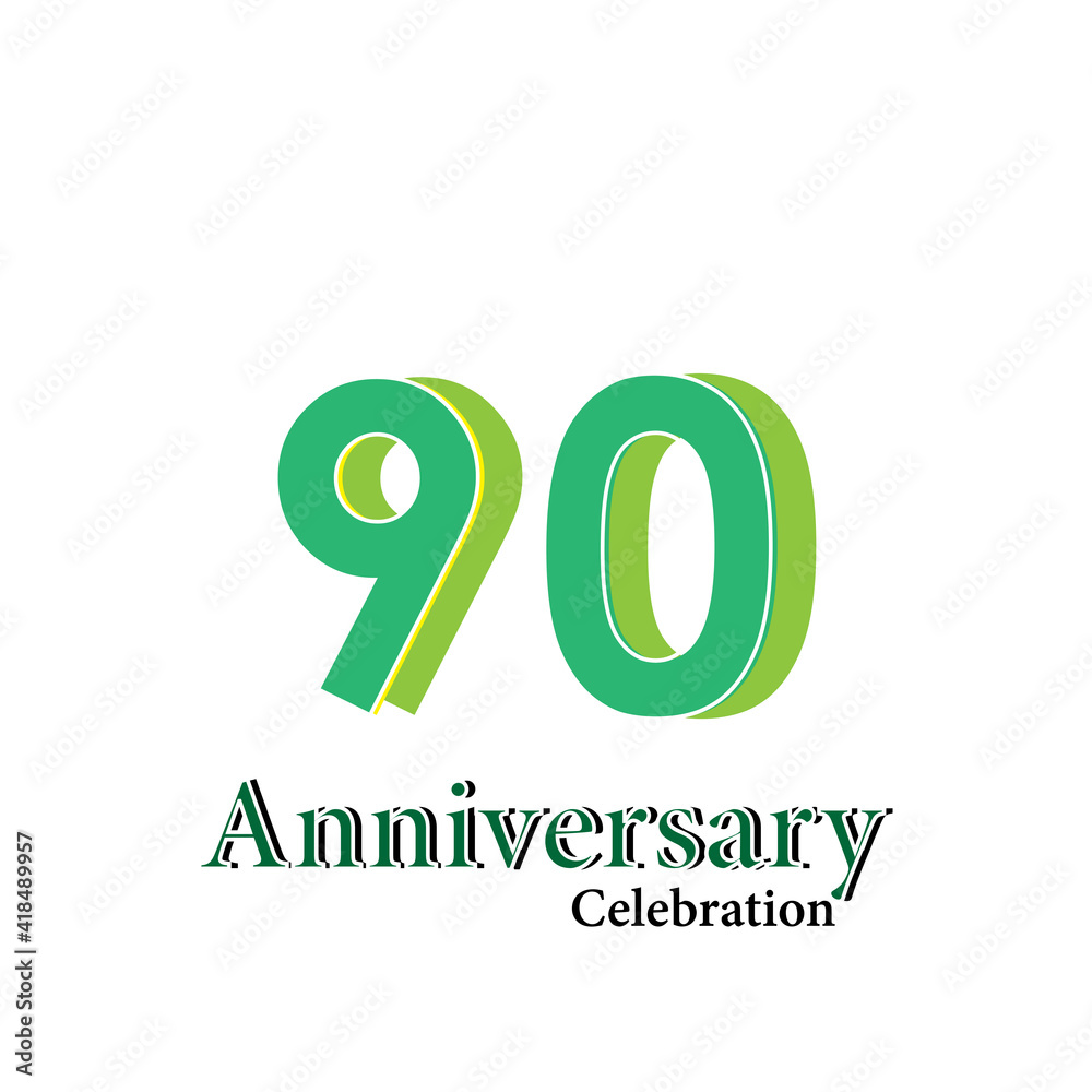 90 Years Anniversary Celebration Green Vector Template Design Illustration