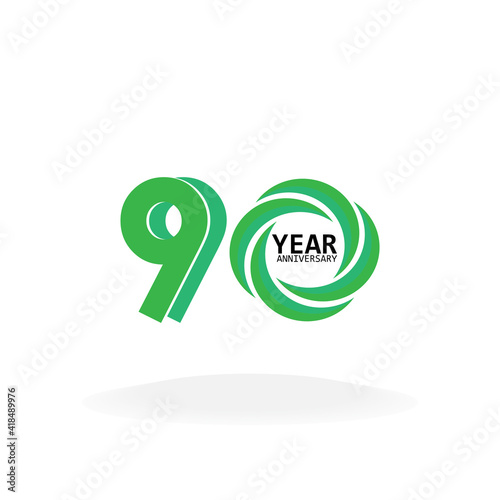 90 Years Anniversary Celebration Green Vector Template Design Illustration