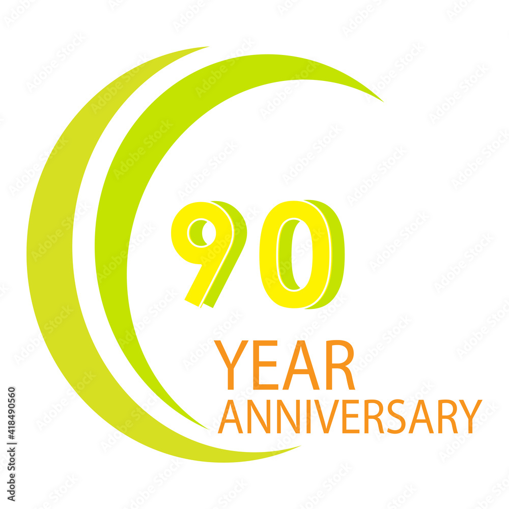 90 Years Anniversary Celebration Yellow Color Vector Template Design Illustration