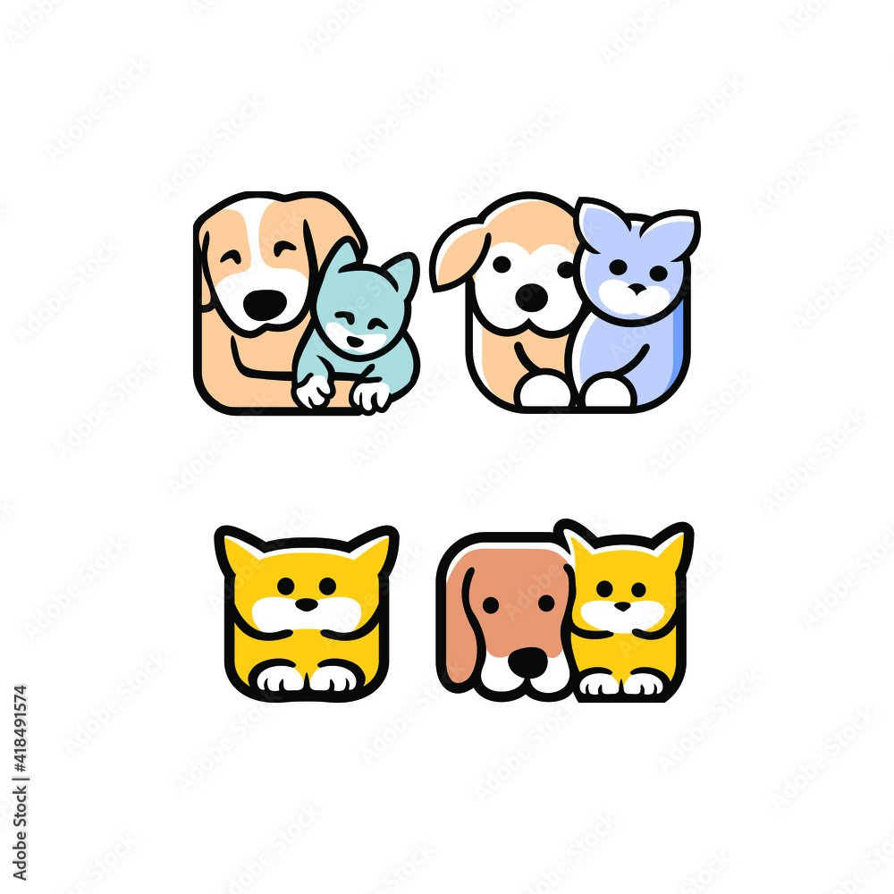 set of Cute funny cats and dogs logo,
pets cartoon collection. Furry human friends home animals set of Cute funny cats and dogs logo,
pets cartoon collection. Furry human friends home animals