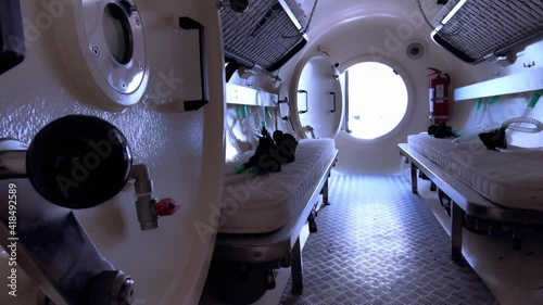 interior of a decompression chamber for hyperbaric oxygen therapy treatments