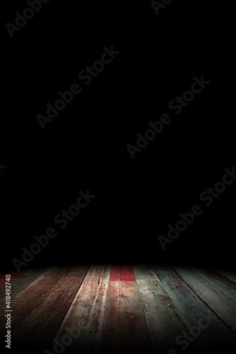 Old wooden planks leading into the dark, 3D illustration
