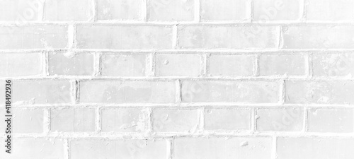 White light brick tiles wall texture wide background banner panorama 