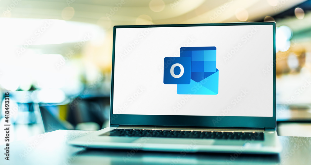 Laptop computer displaying logo of Microsoft Outlook Stock Photo ...