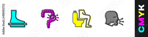 Set Flat foot, Gut constipation, Constipation and Man coughing icon. Vector.