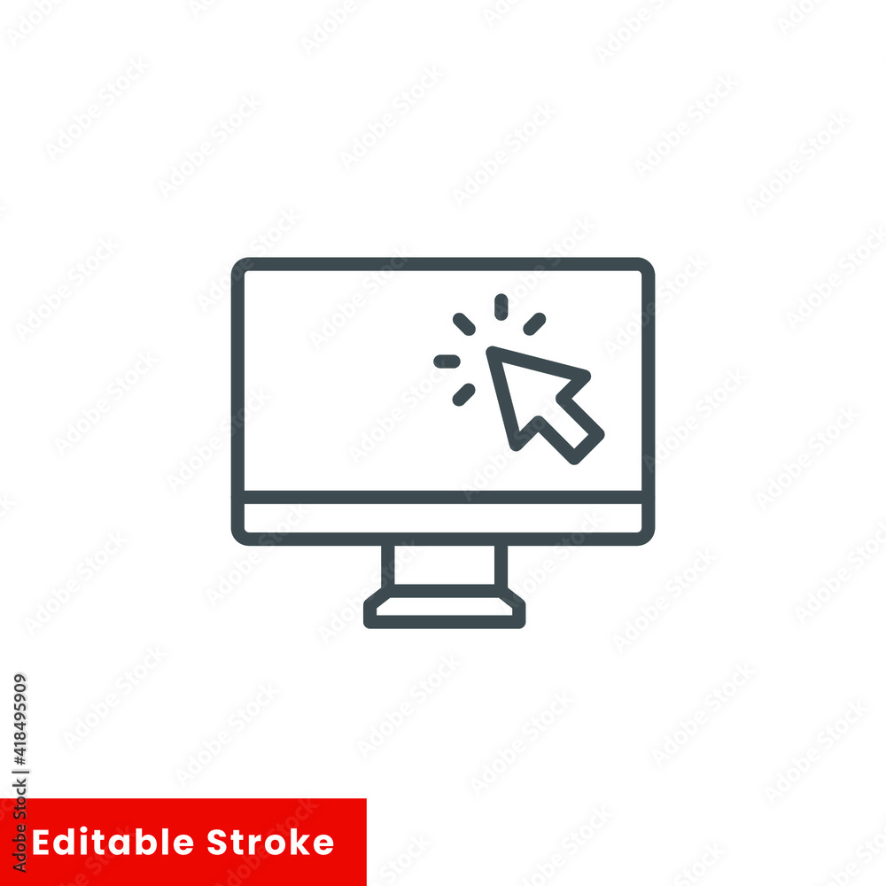 Computer monitor click cursor line icon. Simple outline style sign for mobile concept and web design. Mouse, PC, desktop, display. Vector illustration isolated. Editable stroke EPS 10 Computer monitor click cursor line icon. Simple outline style sign for mobile concept and web design. Mouse, PC, desktop, display. Vector illustration isolated. Editable stroke EPS 10