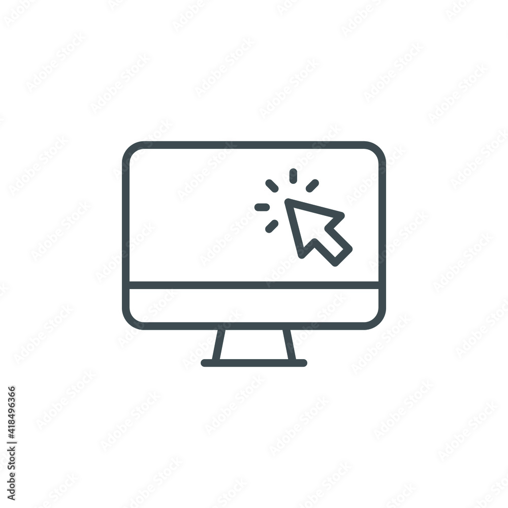 Computer monitor click cursor line icon. Simple outline style sign for mobile concept and web design. Mouse, PC, desktop, display. Vector illustration isolated. EPS 10 Computer monitor click cursor line icon. Simple outline style sign for mobile concept and web design. Mouse, PC, desktop, display. Vector illustration isolated. EPS 10