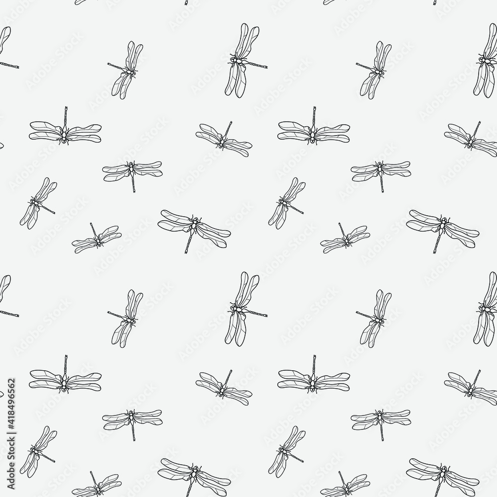 Seamless vector pattern of hand drawn dragonflies Seamless vector pattern of hand drawn dragonflies