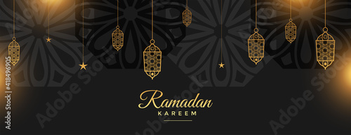 ramadan kareem holy festival banner in black and golden style