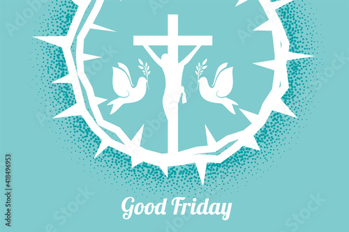 good friday card with cross and dove birds