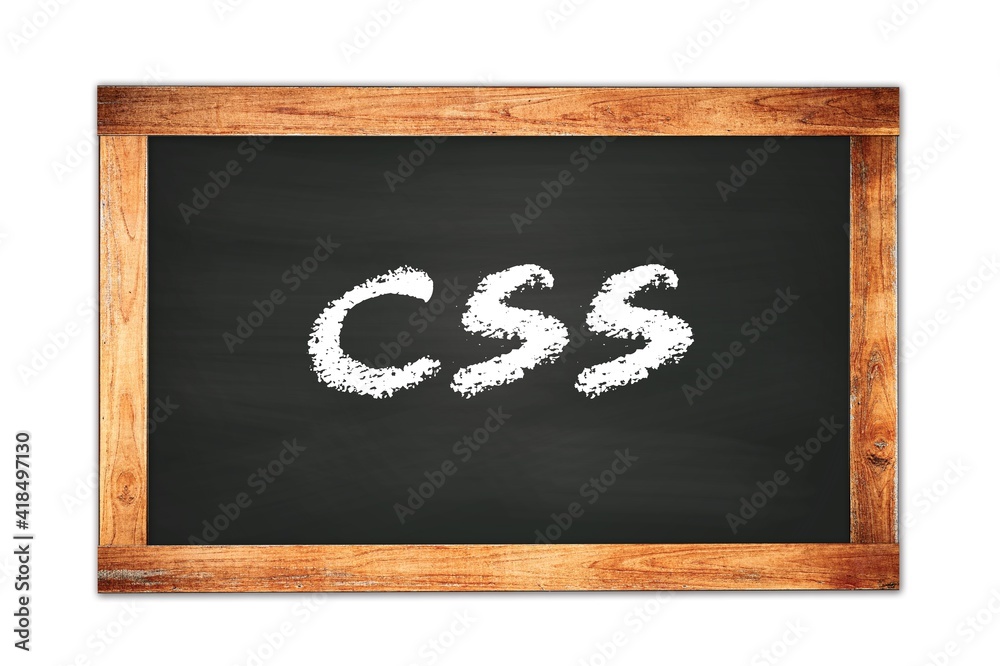 CSS text written on wooden frame school blackboard. CSS text written on wooden frame school blackboard.