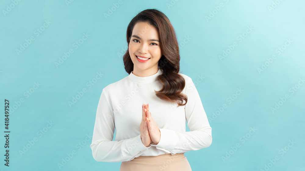 Portrait of happy applauding young woman Portrait of happy applauding young woman