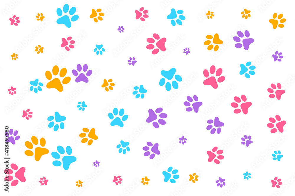 colorful dog or cat paw prints pattern background