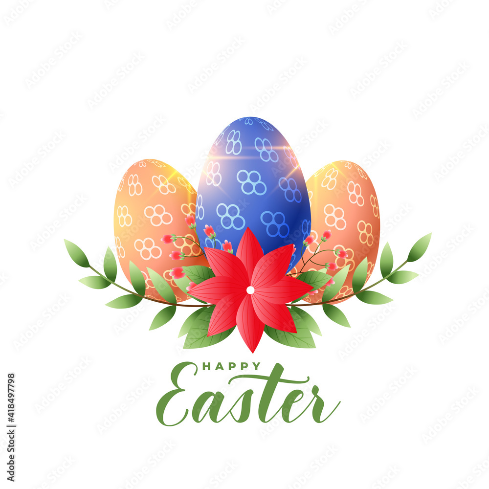 easter greeting background with flowers decoration and eggs
