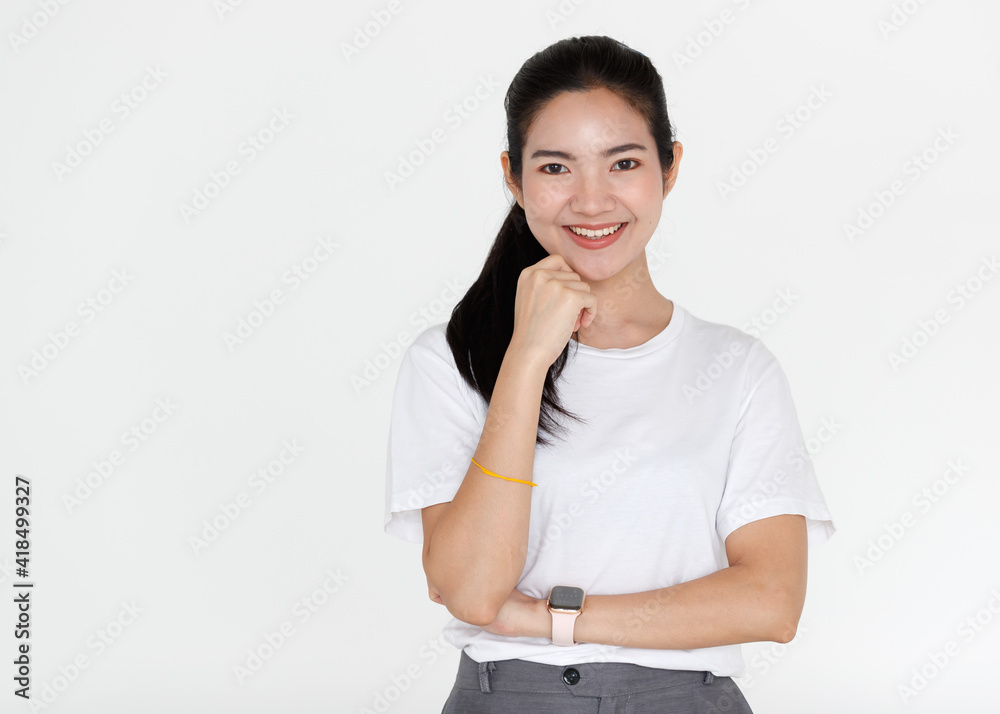 Portrait of a young teen Asian woman with black long hair on white background Portrait of a young teen Asian woman with black long hair on white background