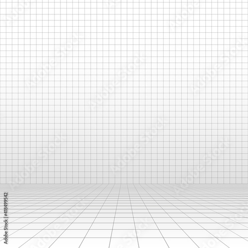 Perspective grid. Abstract wireframe room. 3d vector illustration.