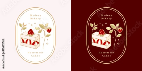 Hand drawn vintage cake, pastry, bakery logo elements with frame