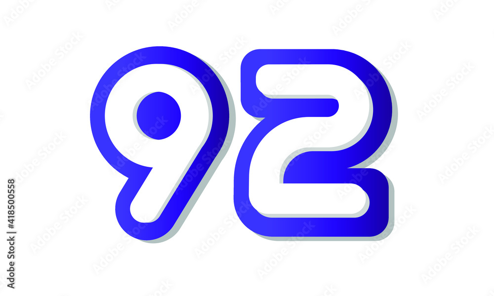 92 Cool Modern Blue 3D Number 92 Cool Modern Blue 3D Number