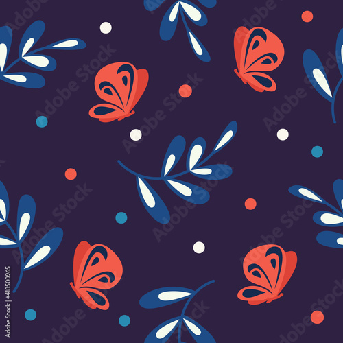 Seamless pattern with butterflies on a blue background. Great print for decor.