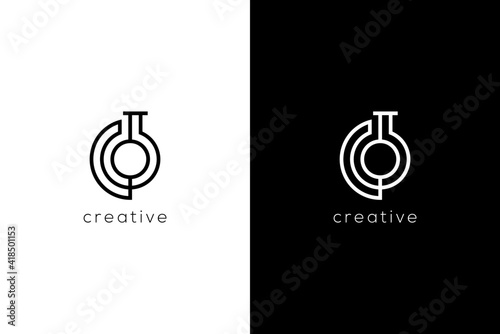 Abstract Letter C with lab glass logotype. Creative vector line based icon template.