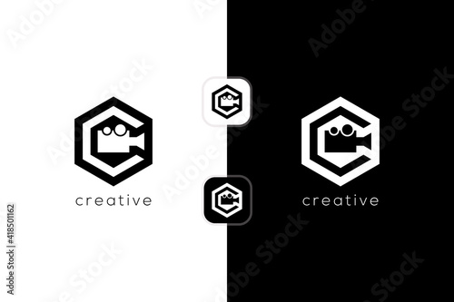 Abstract Letter C with videography logotype. Creative vector based icon template.
