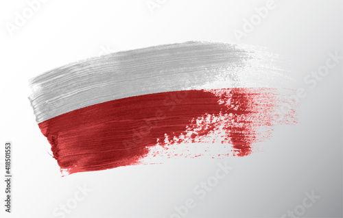 Poland flag illustrated on paint brush stroke