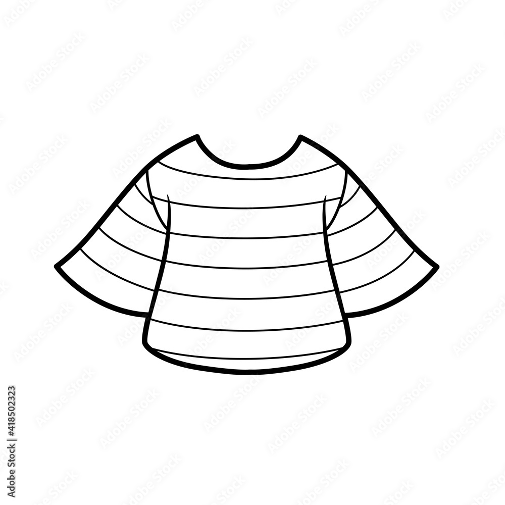 Oversized striped T-shirt for a girl outline for coloring on a white background Oversized striped T-shirt for a girl outline for coloring on a white background