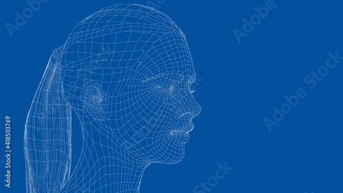 Wireframe portrait of a young beautiful girl