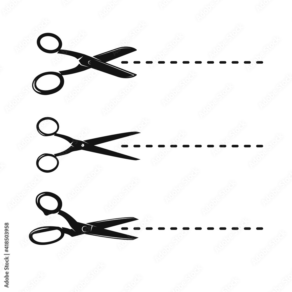Tailor scissors with cut line. Scissor vector illustration Tailor scissors with cut line. Scissor vector illustration