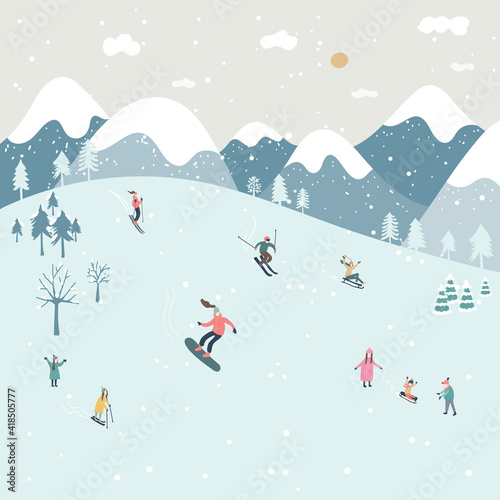 Winter hand-drawn style, cute and fun characters.