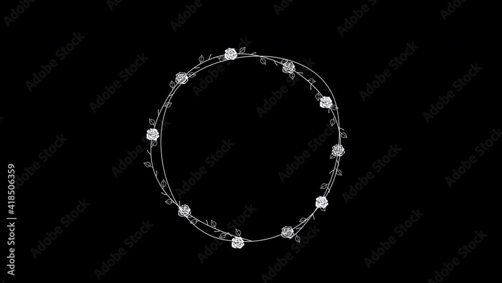 4K Hand drawn rose and leaves in circular ring animation isolated on black screen background 4K Hand drawn rose and leaves in circular ring animation isolated on black screen background