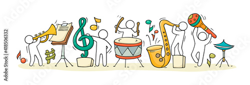 Sketch of music class with working little people