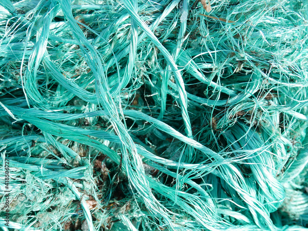 nylon plastic rope pollution at seaside