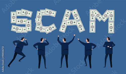 scam financial money cash in business investment theft steal and fraud illustration