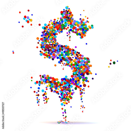 colorful $ sign losing Dollar symbol made from confetti sign note
