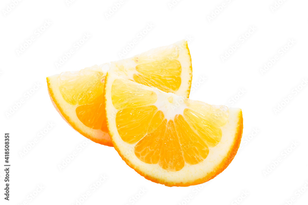 slices of a ripe orange closeup on a white background slices of a ripe orange closeup on a white background