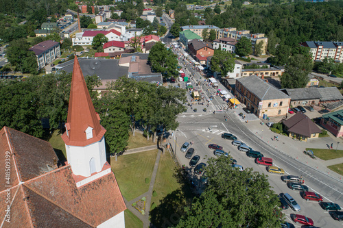 Latvian city - Latvia, View from Smiltene church tower to the market square photo