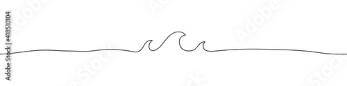 Drawing one line of the sea wave. Abstract wave continuous line. Vector illustration on white background.