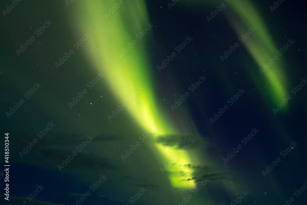 Northern lights detail view from Iceland. Green aurora