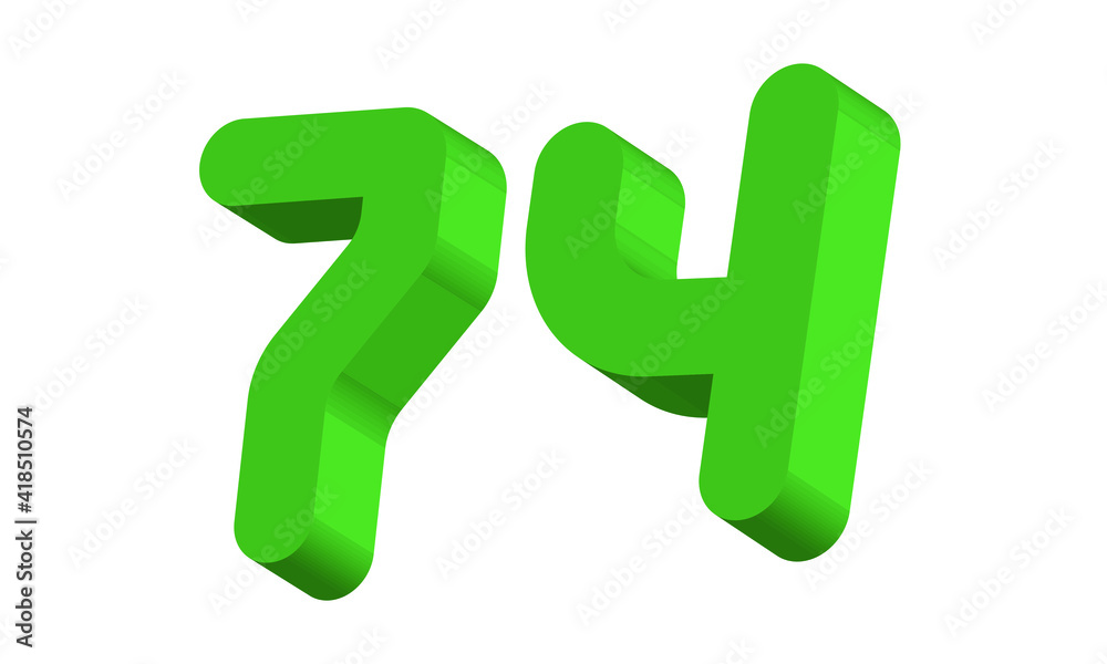 74 Simple Modern Green 3D Number 74 Simple Modern Green 3D Number