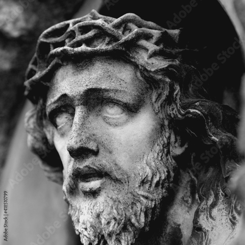 Wallpaper Mural Close up eyes full of pain. Fragment of an ancient statue of  Jesus Christ crown of thorns Torontodigital.ca