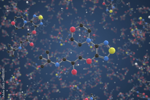 Molecule of Timolol. Molecular model, science related 3d rendering