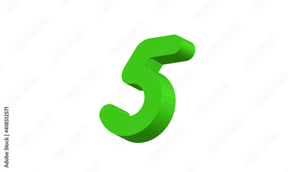 5 Simple Modern Green 3D Number