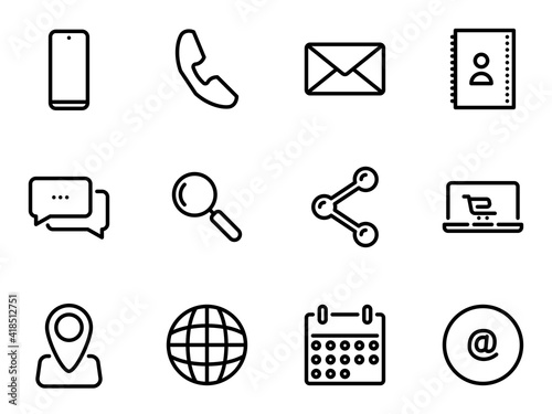 Set of black vector icons, isolated against white background. Flat illustration on a theme mobile tools for work and leisure