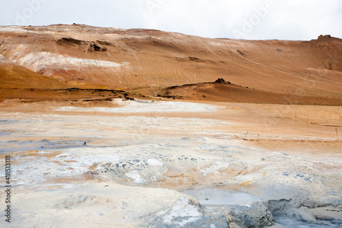 Hverir mud pools day view, Iceland landmark