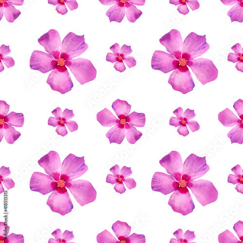 Pink flowers pattern. Seamless watercolor floral pattern with bright summer flowers for textile   decor and paper