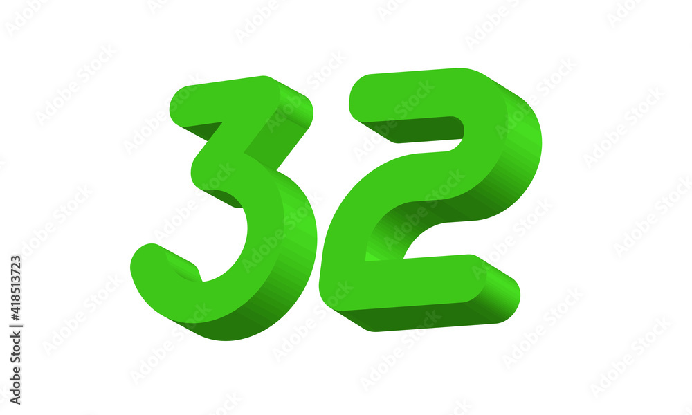 32 Simple Modern Green 3D Number