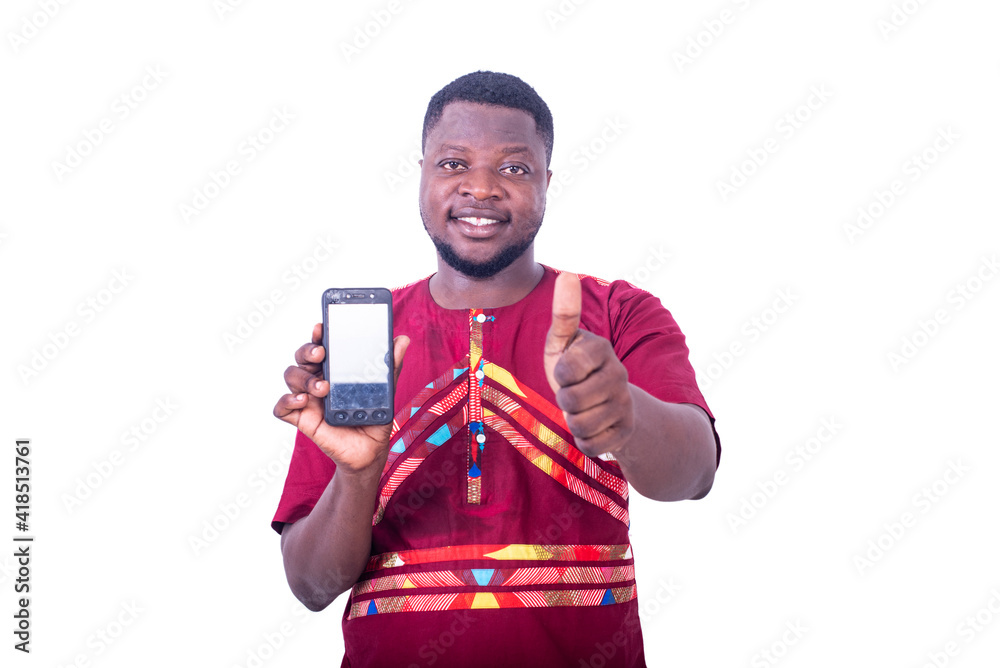 adult man showing cellphone with thumb raised up. adult man showing cellphone with thumb raised up.