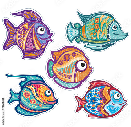 Set of Stylized Ornamental decorative fishes